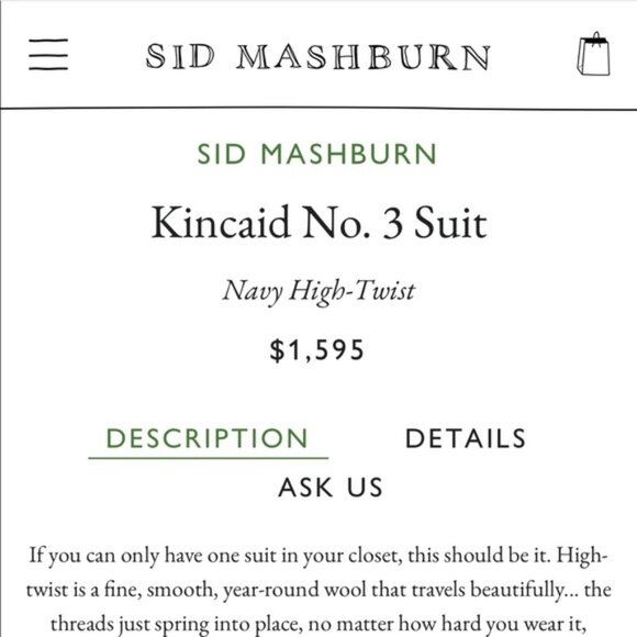 Sid Mashburn Kincaid No. 3 Suit, 54R, Dark Grey - Picture 6 of 7